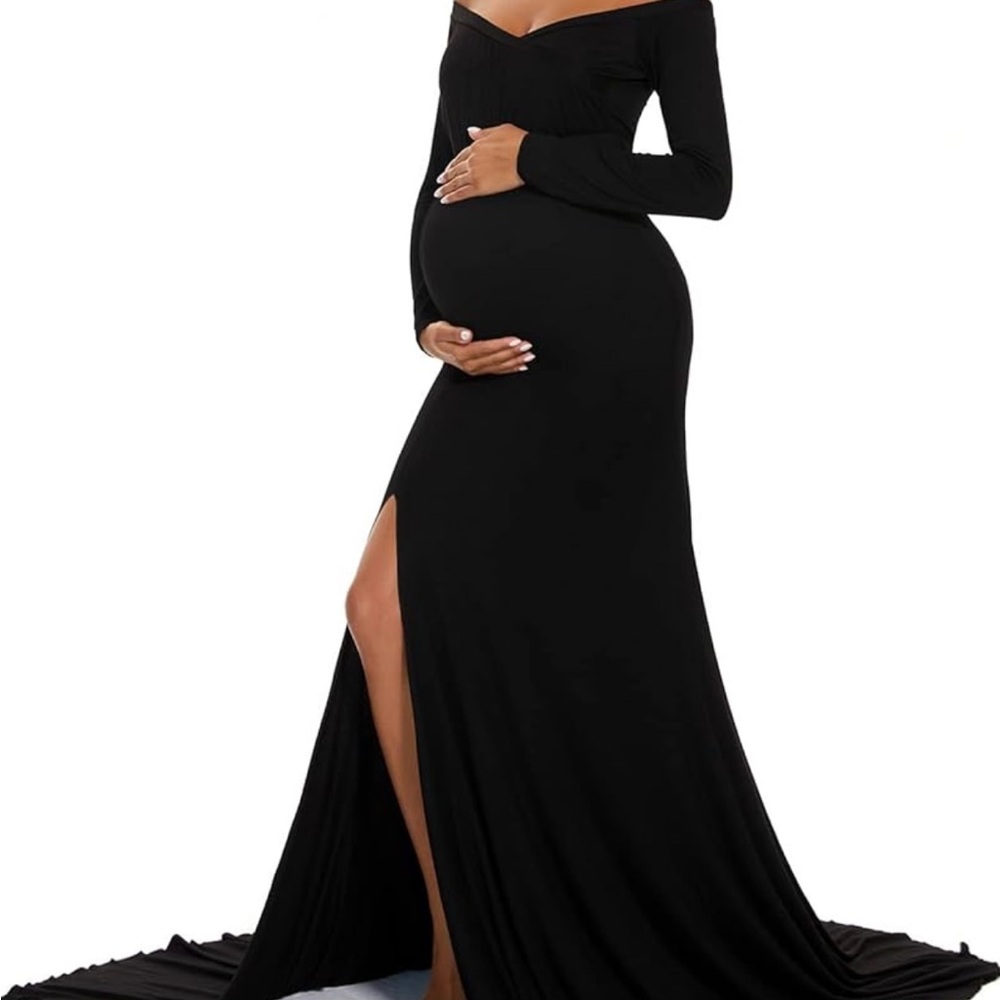 Elegant Black Off-Shoulder Maternity Dress